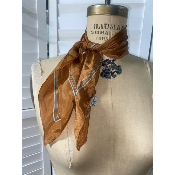 Cacharel For Glentex 100% Silk Square Scarf Japan Vintage Burnt Orange 1970's - Picture 6 of 8